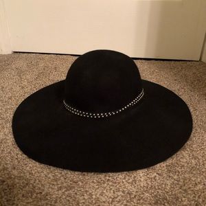 Wide Brim Black Wool Felt Hat with Studded Band